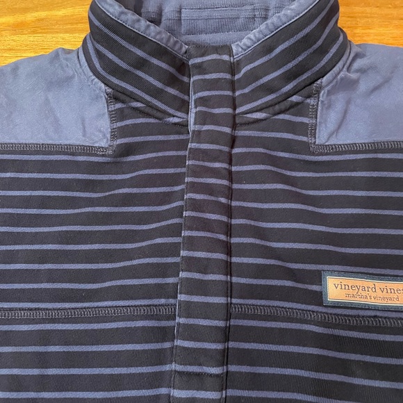 Mens Vineyard Vines By Shep & Ian 1/4 Snap Button Pullover Navy Blue Stripe M - Picture 4 of 6